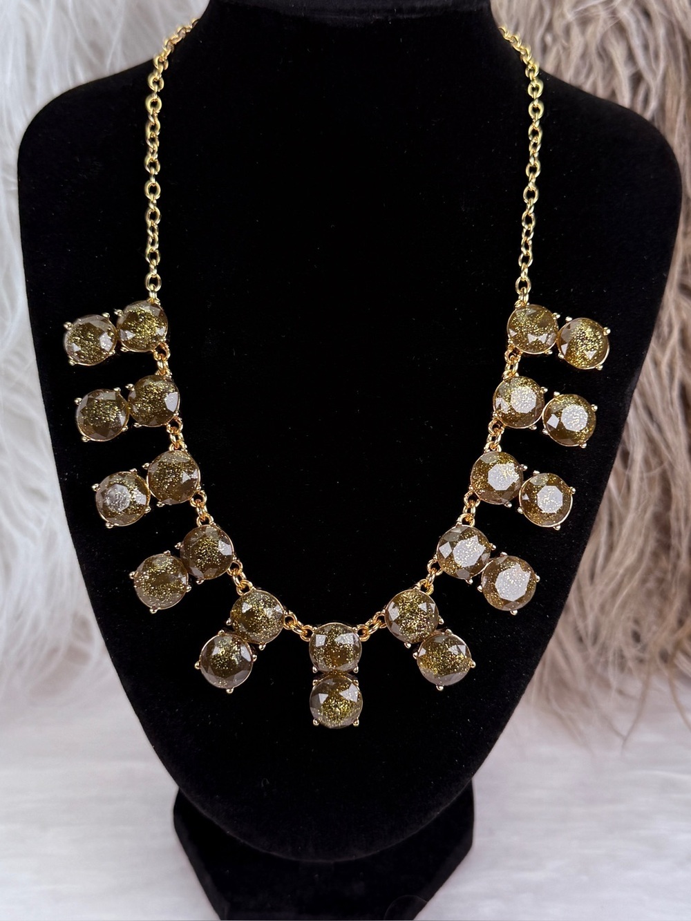 Kate Spade Goldtone Glitter Faceted Bib Statement Necklace